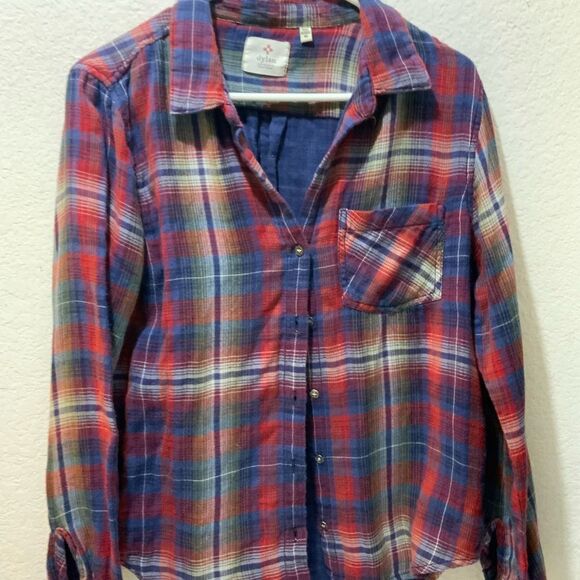 DYLAN Long Sleeve Red Black White Plaid Flannel Shirt Ultra Soft Women's Size M - Picture 3 of 6